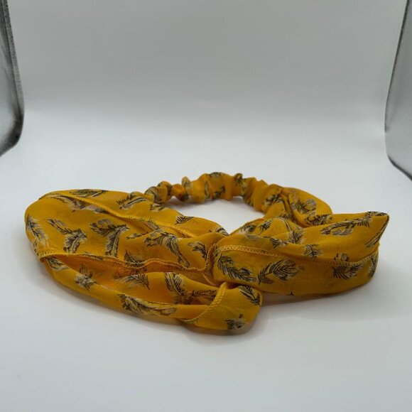 Yellow Silky Wrap Around Headband with Abstract Feather Design - Picture 2 of 3